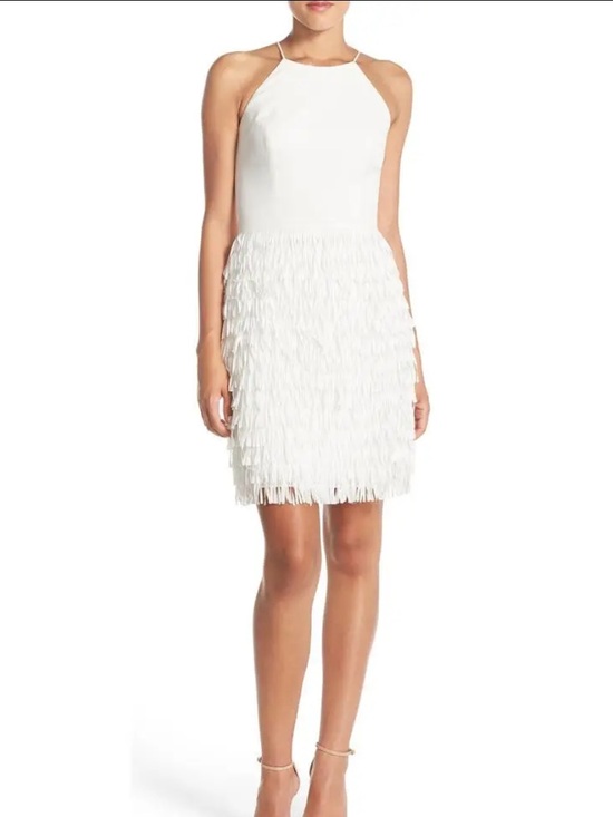 Aidan Mattox Dresses & Skirts - Aidan by Aidan Mattox White Fringe Cocktail Dress Size 8